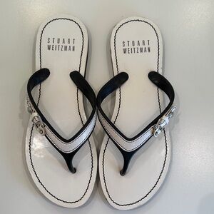 Stuart Weitzman Black and White Flip-Flop Sandals